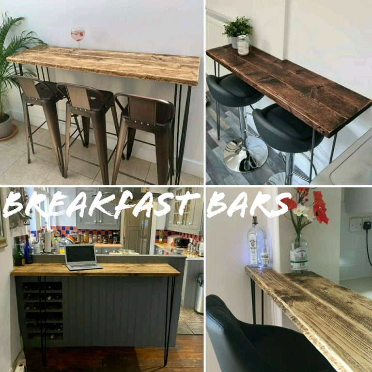 image for Rustic Breakfast Bar, with Steel Hairpin Legs
