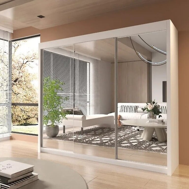 50% Half Price -Brand New Stunning Quality 3/2 Doors Sliding Wardrobe with Mirrors Shelves Rails
