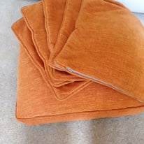 5 orange cushion covers & matching footstool/pouffe