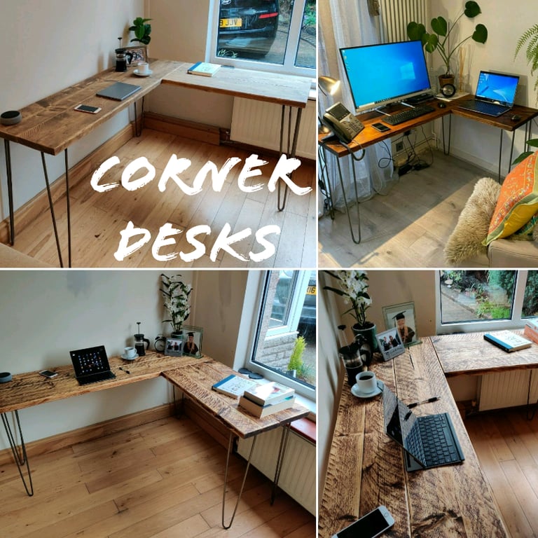 image for Rustic Corner Desk, with Steel Hairpin Legs. 