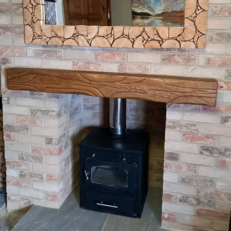 Solid Oak Beam Mantle Rustic Fireplace 