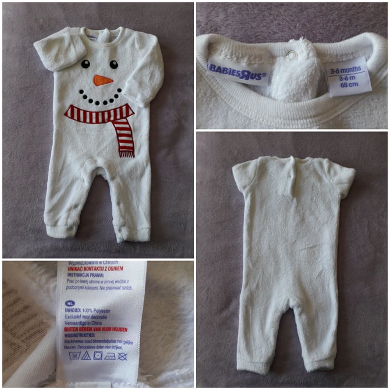 CHRISTMAS SNOWMAN SLEEPSUIT 3-6MTHS 