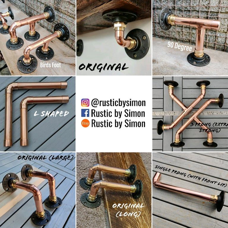 Industrial Designed T JOINT Copper Pipe Shelf Brackets 
