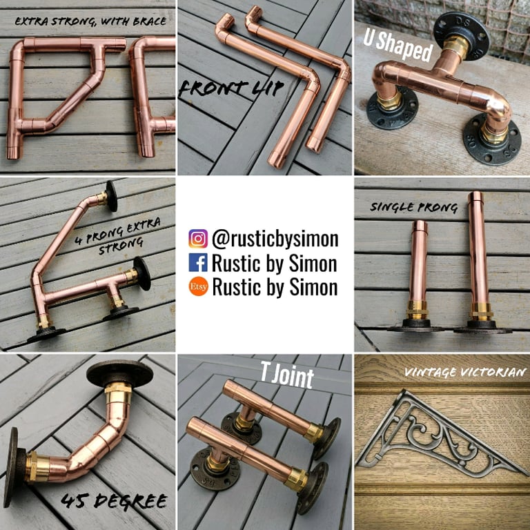 Industrial Designed T JOINT Copper Pipe Shelf Brackets 