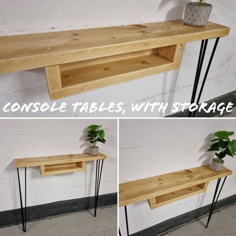 RUSTIC CONSOLE TABLE (WITH STORAGE) & STEEL HAIRPIN LEGS