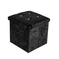 Single Black Crushed Velvet Diamante Ottoman Folding Storage Box Footstool Seat