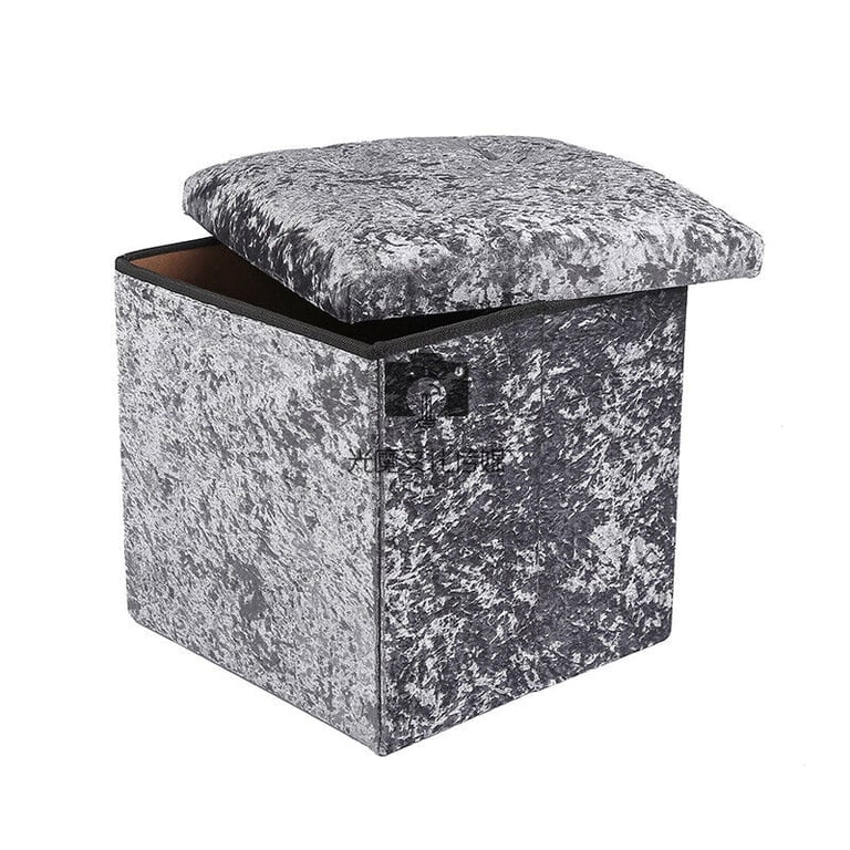 New Single Grey Crushed Velvet Diamante Ottoman Folding Storage Box Footstool Seat