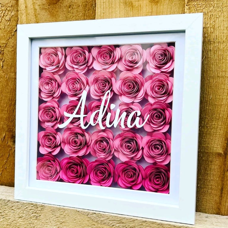 image for Personalised Flower Frame Pink Ombre, Gift, Birthday, Anniversary, 