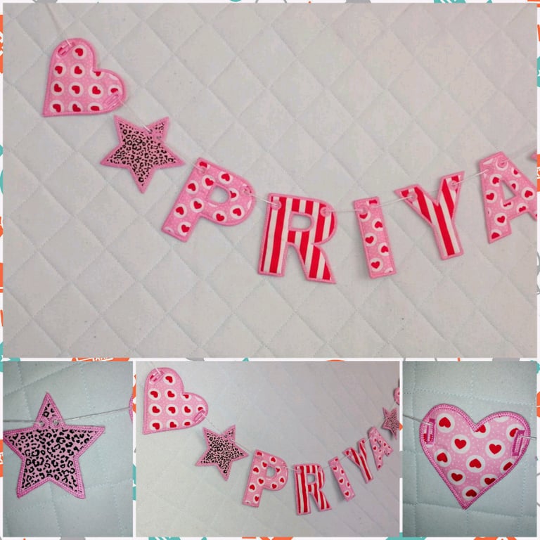 Personalised Embroidered Fabric Name Banner/Bunting