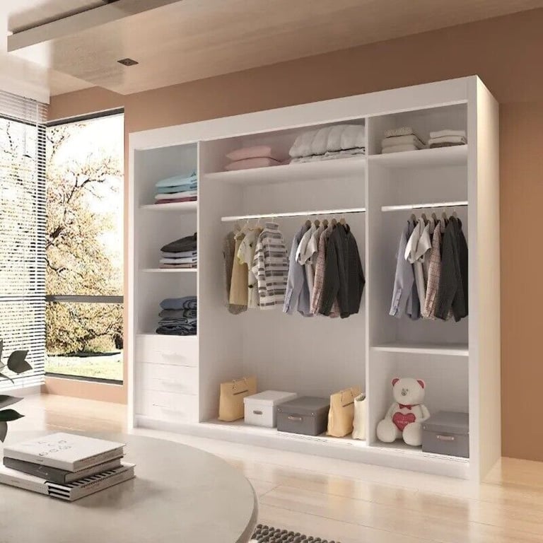 50% Half Price -Brand New Stunning Quality 3/2 Doors Sliding Wardrobe with Mirrors Shelves Rails