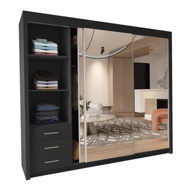 ⚡🌟Brand New 2 or 3 Doors Sliding Wardrobe with Mirrors in High Gloss or Matte Finish 