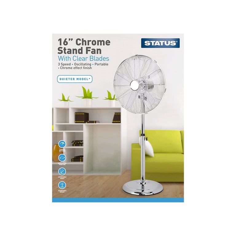 16" CHROME STAND FAN LATEST QUIETER MODEL BRAND NEW