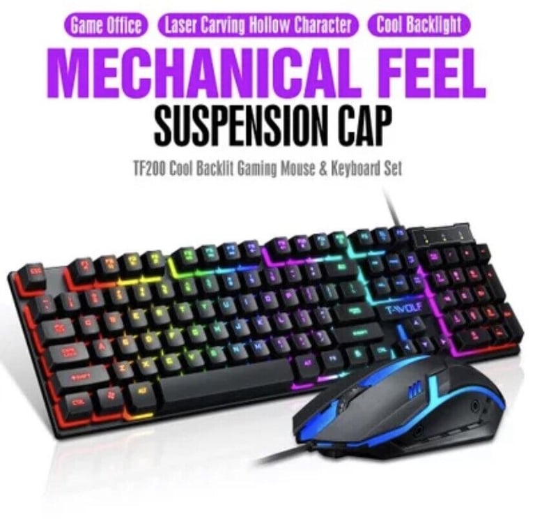TF200 rainbow gaming keyboard and mouse set