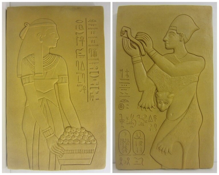 image for Pair of Large Ancient Egyptian Inspired Male & Female Pottery Tiles
