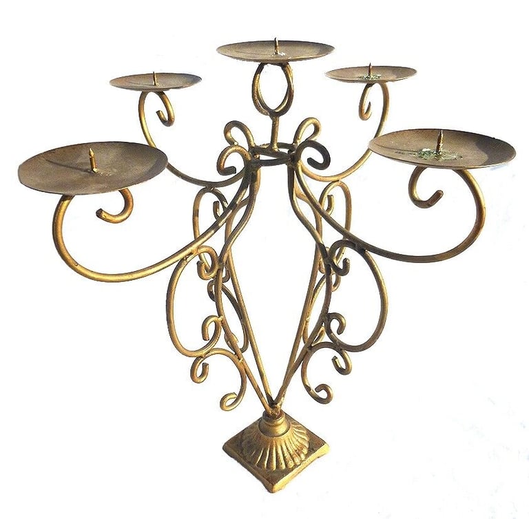 VINTAGE CANDELABRA, WROUGHT IRON WITH A GILDED FINISH