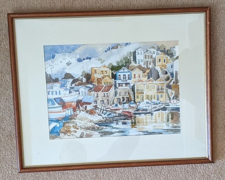 image for original  painting watercolour + ink JUDITH MOY  symi greece 