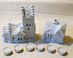 Church and Cottage tealight holder pair (ref:177)