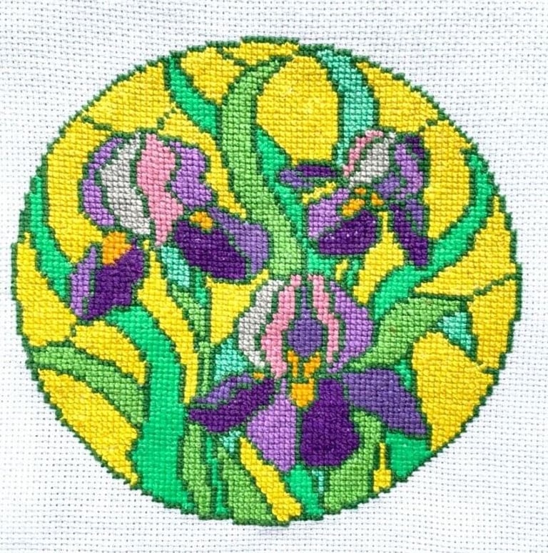 Iris Flowers Completed Cross Stitch Embroidery Picture Needlework Art Gift