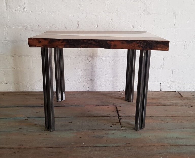 BESPOKE WANEY EDGE ROBINIA PLANK WOOD COFFEE TABLE WITH INDUSTRIAL STEEL LEGS