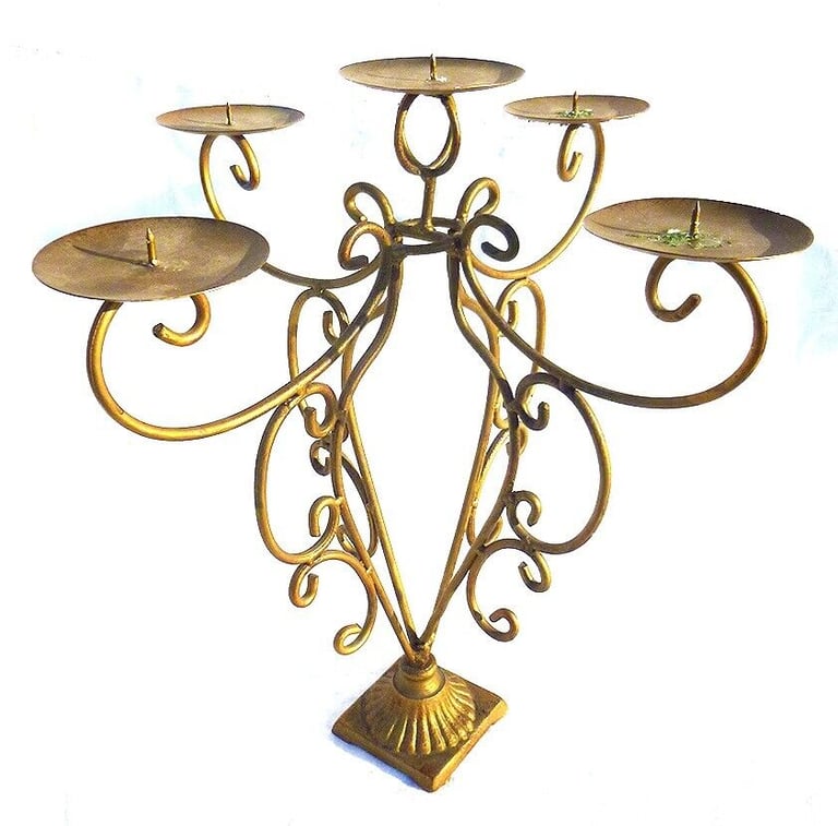 VINTAGE CANDELABRA, WROUGHT IRON WITH A GILDED FINISH