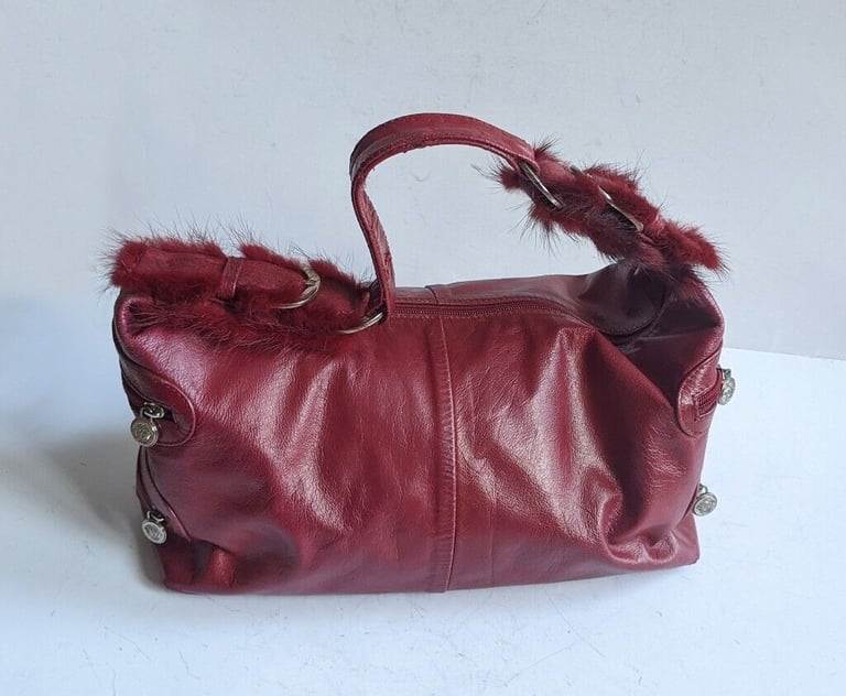 image for Vintage Versace Signature Leather Wine Red Bag Handbag
