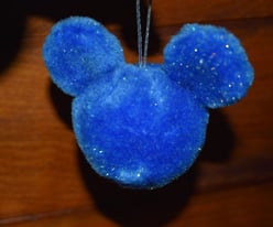 Vintage DISNEY Mickey Mouse Christmas Tree Bauble Hanging Decoration Blue Faux Fur