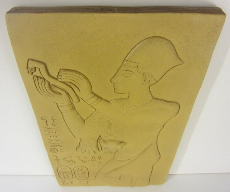 Pair of Large Ancient Egyptian Inspired Male & Female Pottery Tiles