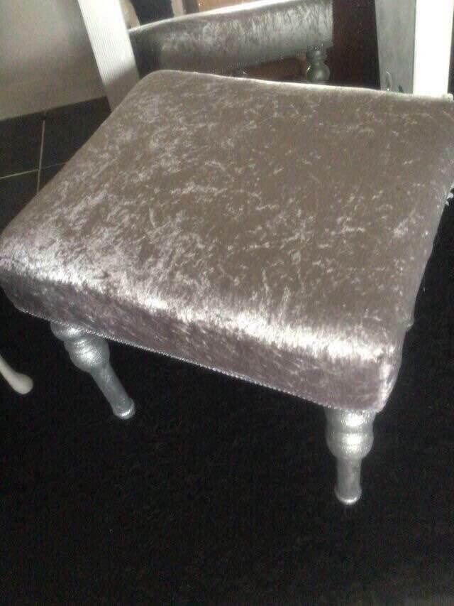 Large silver glittery crushed velvet covered stool 
