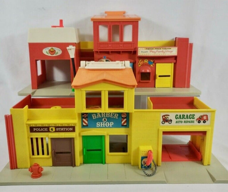 image for 1970’s Fisher Price Vintage Little People VILLAGE Main Street Toy Play Family Set