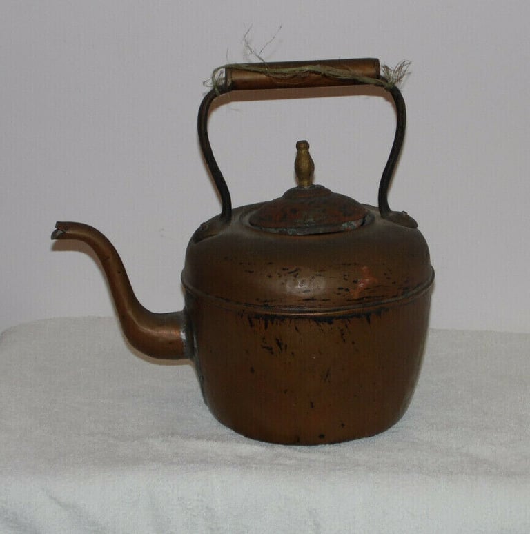 image for LARGE VICTORIAN COPPER BRASS KETTLE OLD ANTIQUE FIREPLACE COLLECTABLE AGA RANGE.