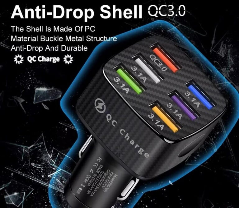 6 Ports Universal USB Car Charger Adapter Multi Light Car Cigarette Adapter Socket Charger 