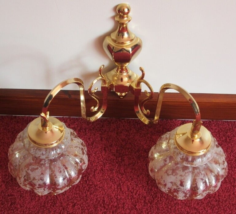 image for PAIR ORNATE & DECORATIVE WALL LIGHTS, DOUBLE, GOLD COLOURED, VERY GOOD CONDITION