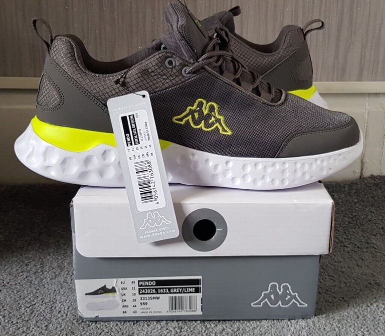 Kappa pendo trainers lime green grey white size 10 UK brand new in box