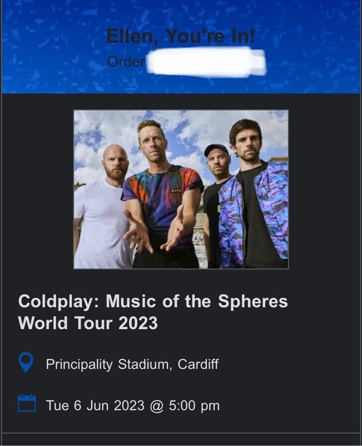 1 Coldplay ticket Seated 6th June 2023