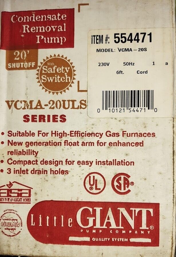 (Brand New) PUMP CONDENSATE REMOVAL PUMP LITTLE GIANT PUMP COMPANY £45