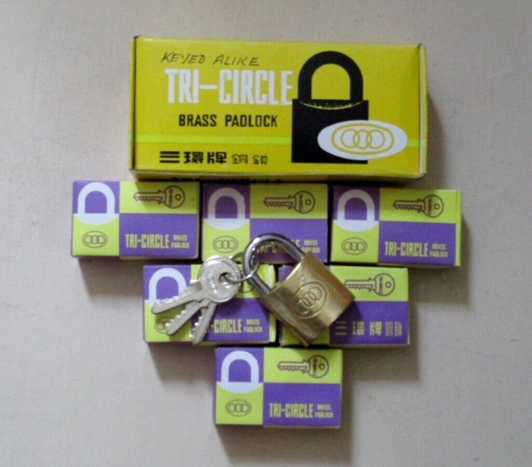 image for Box of 12. New Tri-Circle 20mm Brass Padlocks with 3 Keys each