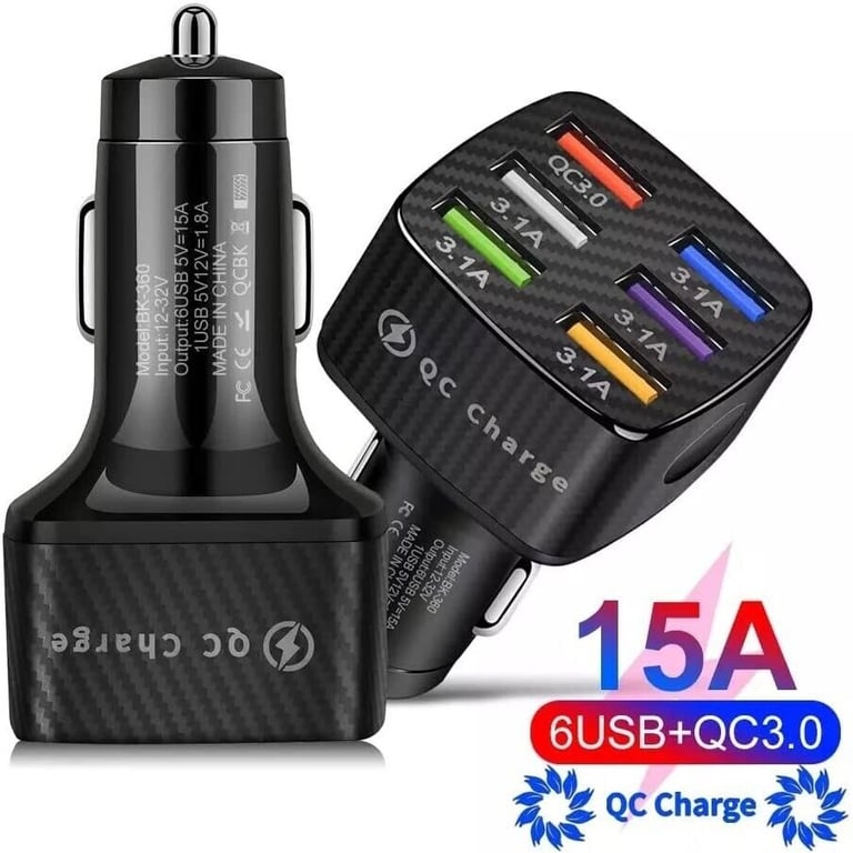 6 Ports Universal USB Car Charger Adapter Multi Light Car Cigarette Adapter Socket Charger 