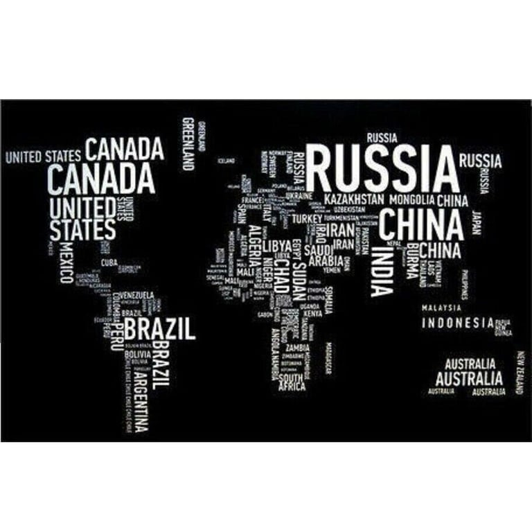CANVAS PRINT WILLIAM WALLACE STATUE WORLD MAP COUNTRY IN WORDS BLACK AND WHITE
