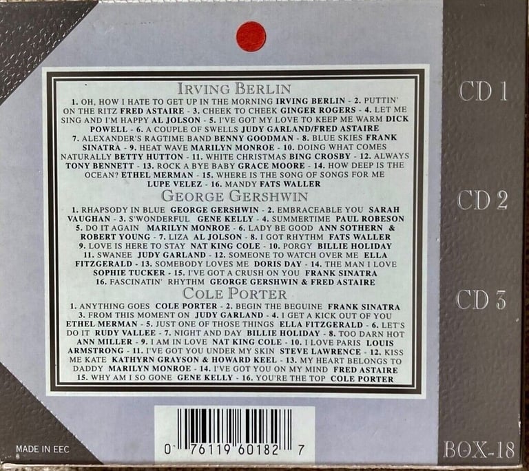 Berlin, Gershwin, Porter-Anthology 48 Songs on 3 CD Box set ~ LIKE NEW