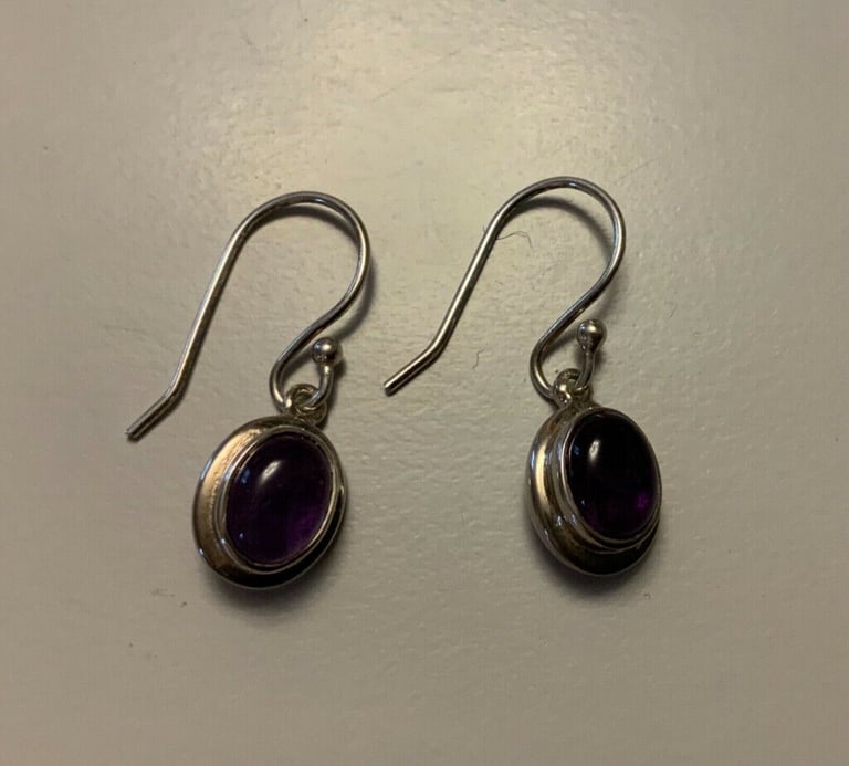 AE-Vintage Sterling Silver 925 Amethyst Set Drop Earrings 