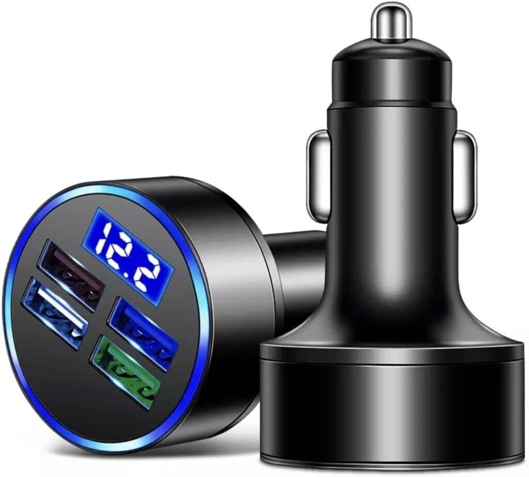 4 USB LED Display Car Charger Socket, 4 Port Fast USB Car Charger Adapter Cigarette Lighter USB