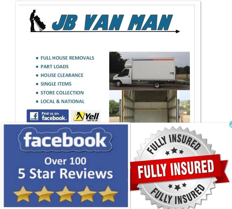 REMOVALS AND VAN MAN SERVICES FULLY INSURED TWO MAN TEAM LARGE LUTON VAN 