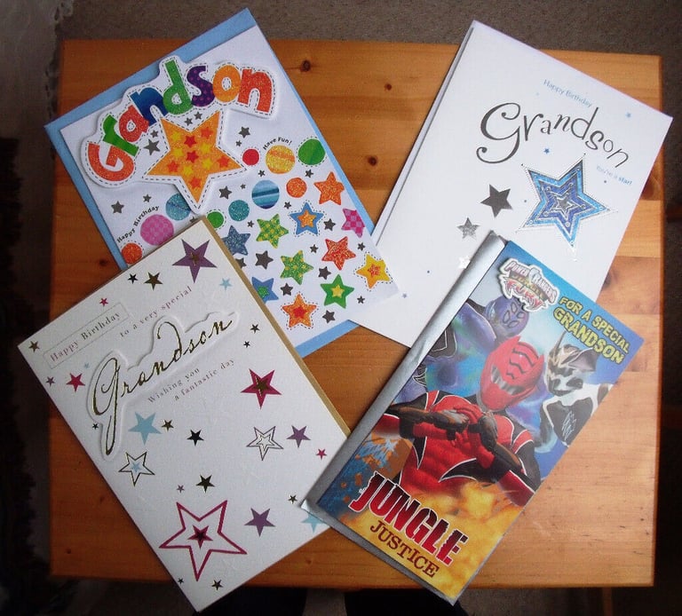 	4 un-used, as-new Grandson birthday cards with envelopes. £3 lot or £1 each