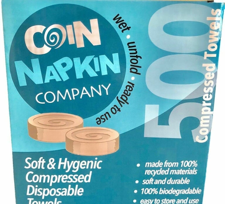 image for Coin Napkin Company Wipes Novelty Box Blue Coins Water Wash Hand Travel Camping Hotel Restarunt