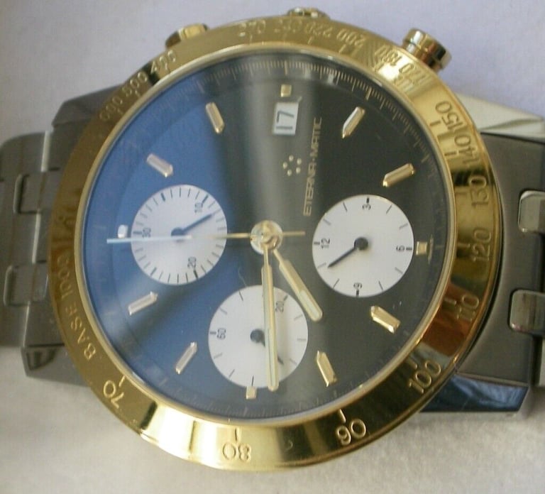 Eterna 1856  Kontiki automatic mechanical chronograph wristwatch-new old -Val 7750 - '90s - Bi-metal