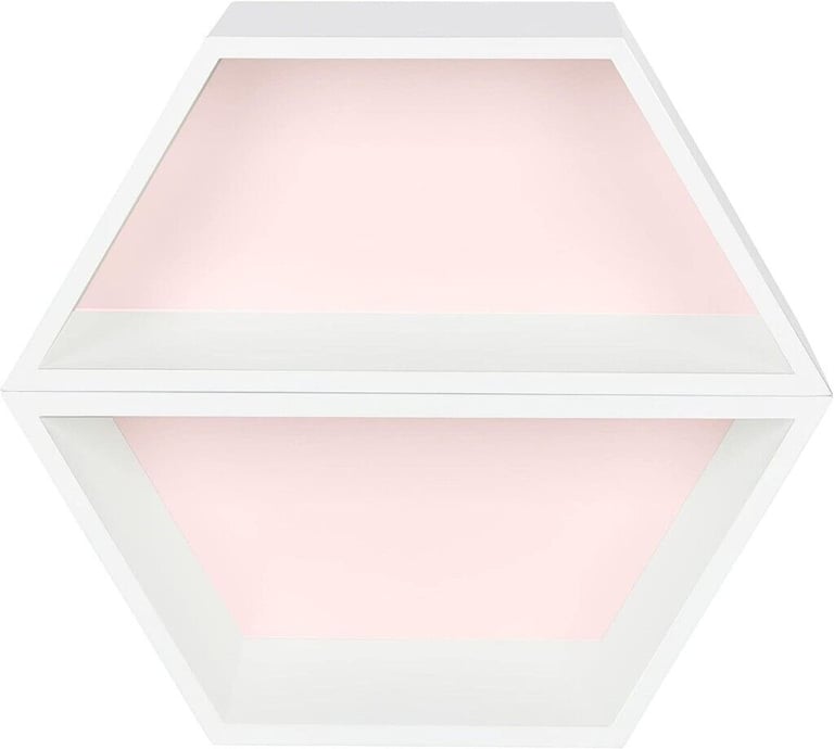 Modern Hexagon 2 Shelf Wall Unit H40cm - Pink & White 