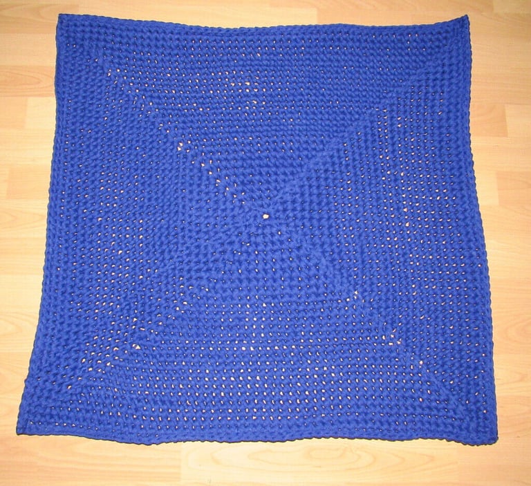 image for New handmade t-shirt yarn rug / throw, blue, square