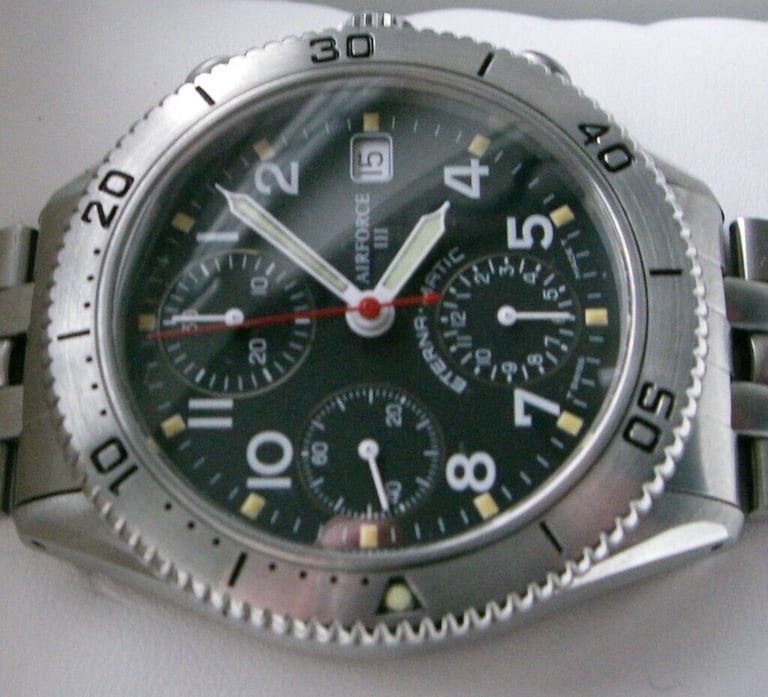 Eterna Airforce III automatic mechanical chronograph wristwatch - new old stock - '90s- Val 7750
