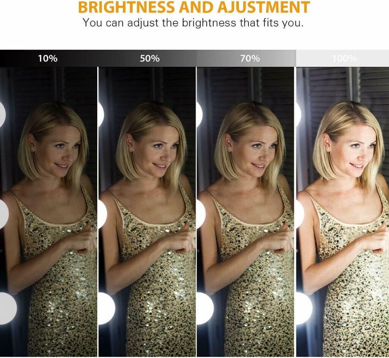 10 HOLLYWOOD STYLE LED MIRROR LIGHTS AULEDIO DIMMABLE MAKE UP VANITY SET UK PLUG