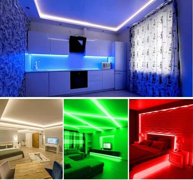 New 5 Meters Long RGB Multiple Colour LED Strip Light, 12V Power Supply & Remote Control Included